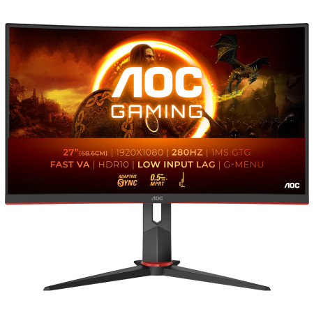 מסך מחשב קעור לגיימינג AOC 27" VA FHD 280Hz 0.5ms 1500R