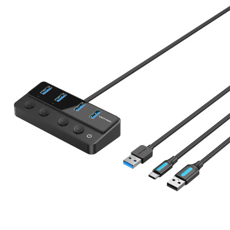 תחנת עגינה | Vention USB-A to USB-A x4 | on/off Switches | USB-C