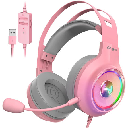 אוזניות קשת חוטיות לגיימינג עם מיקרופון מובנה Edifier G4 TE USB צבע ורוד