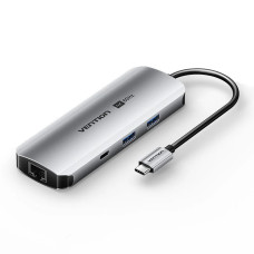 מתאם | Vention USB-C to HDMI | USB-A x2 | USB-C | SD Card Reader | LAN | 3.5mm | PD100W